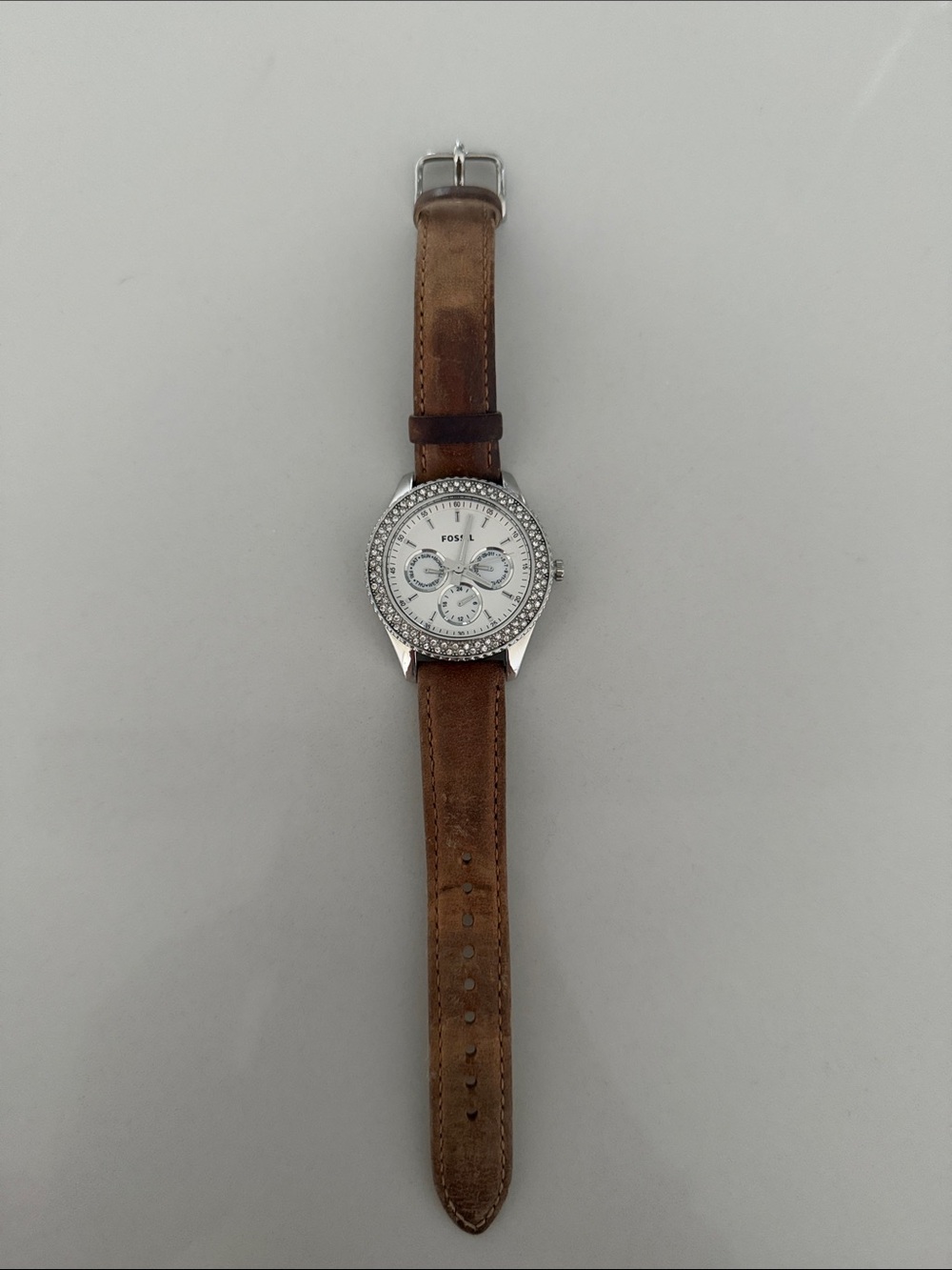 Fossil Silver-Tone Case with Brown Leather Strap Men's Watch
